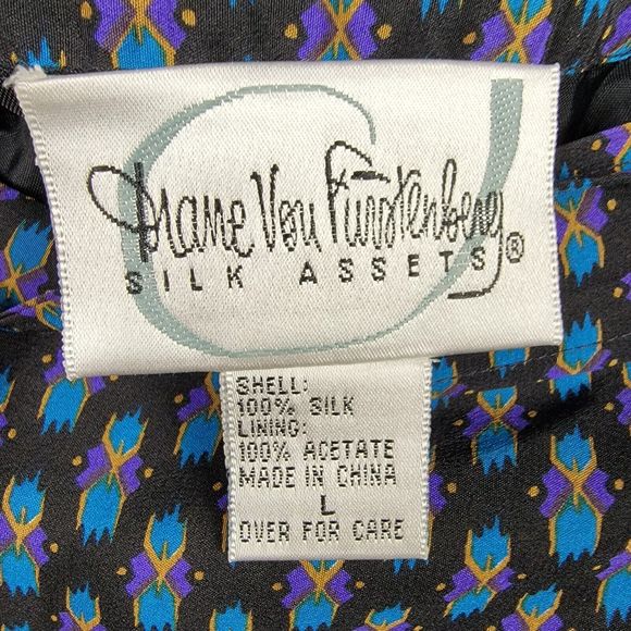 Vintage DVF Diane Von Furstenberg Blue Silk Wrap Skirt Women's Size Large - Picture 6 of 7